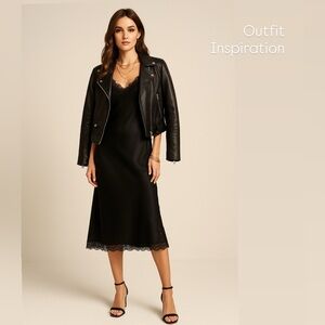 Black Satin Lace Trimmed Slip Dress